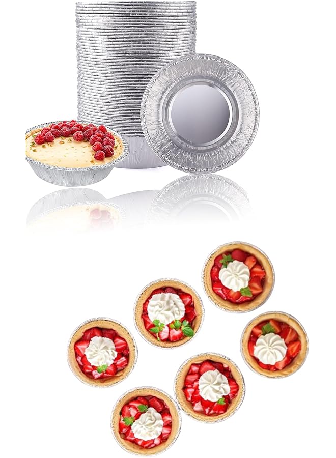 S-TOP 6 Inch Aluminum Foil Mini Pie Pans (50 Pack) - Small Tins for Bakeries, Cafes, Restaurants - good for Pie, Tarts, Quiche Baking - Durable and Practical - Image 1