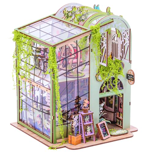 Insgen Miniature Flower House Kit Bookshelf Decor 3D Wooden Puzzle DIY Flower Dollhouse Booknook Making Kits with Furniture for Adults and Teenagers - Image 1