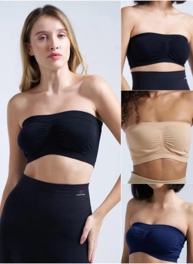 مونس آند مارس MUNNS AND MARS Set of 3 - Solid Bandeau Non Padded Bra