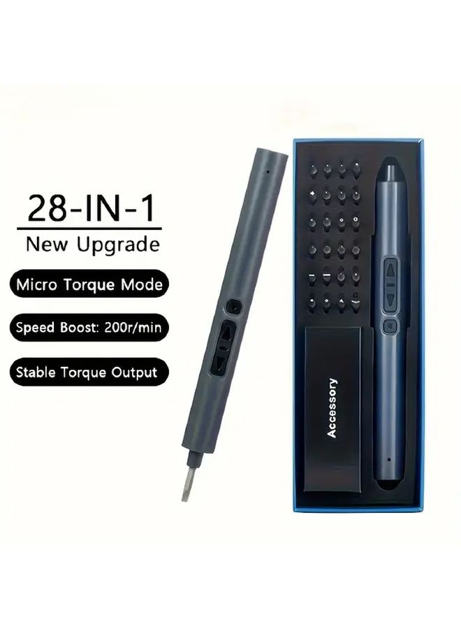 28 In 1 Electric Screwdriver Kit With Micro Torque Mode Portable Rechargeable LED Light 200rpm For DIY Repair - Image 1
