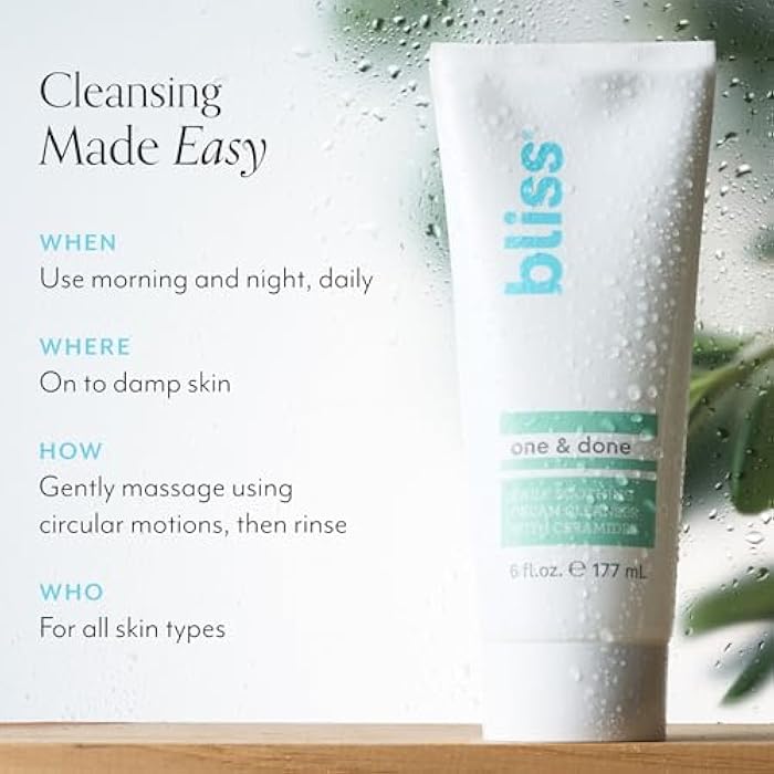 Bliss One & Done Daily Cream Facial Cleanser With Ceramides - Moisturizing Face Wash For Dry Skin - Cleanses & Removes Makeup in 1 Step- Clean, Vegan, Cruelty-Free, 6 Fl Oz - Image 5