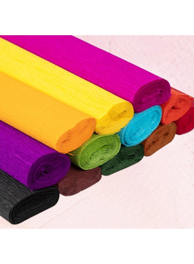 fuceury 12 Colors Crepe Paper Rolls, 10 x 98Inch Wide Crepe Paper Sheets with Floral Stem Wire and Green Floral Tapes for DIY Gift Wrapping Paper Crafts Birthday Wedding Holiday Paper Flower(Deep Colors) - Image 5