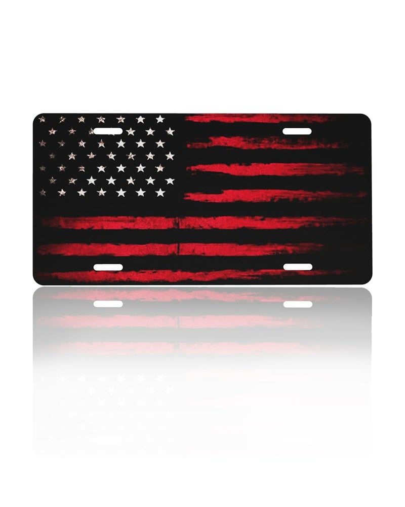 GACCAP Front License Plate Cover Car Decor Accessory Aluminum Metal Rust-Proof US Car Plate Novelty Vanity Tag Cover with 4 Holes for Men Women 6 * 12 in - Black Red American Flag - Image 1