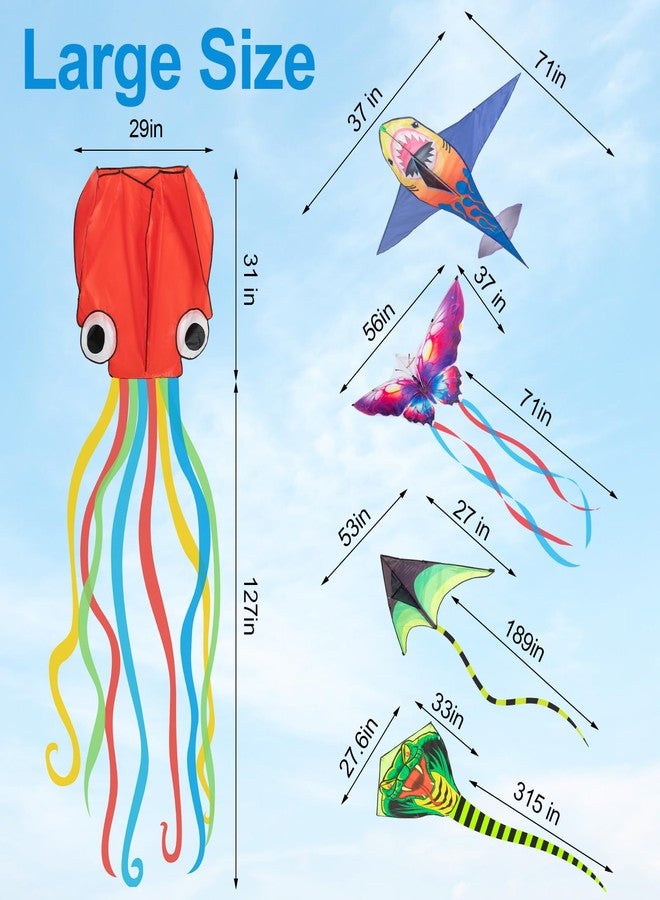 PullCrease 5 Pcs Large Kites for Adult Octopus Mint Green Cobra Shark Butterfly Kites with 110 Yards/300 ft Line and Handle for Beach Outdoor Activities - Image 2