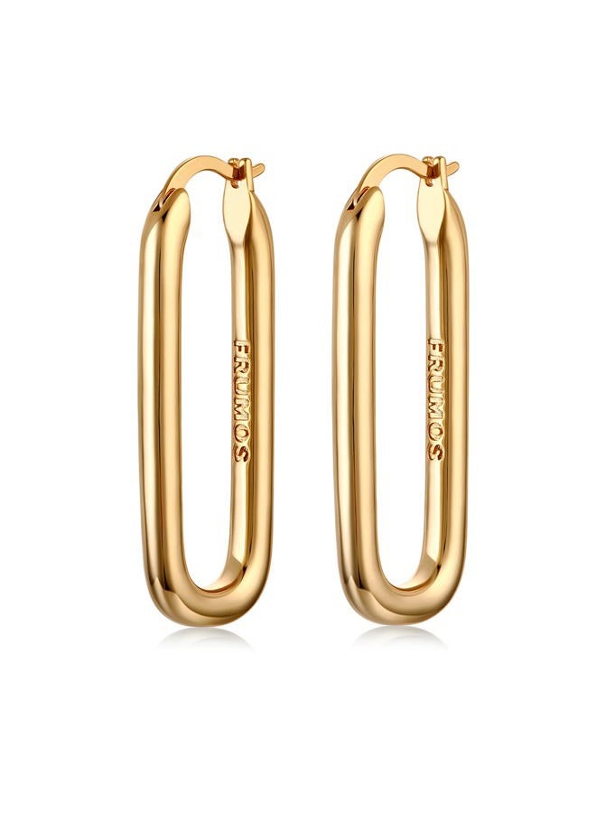 FRUMOS 18K Gold Plated Chunky Hoop Earrings for Women Fashion Thick Gold Hoops Set Jewelry for Birthday Christmas Gifts, Medium, Yellow Gold, No Gemstone - Image 1