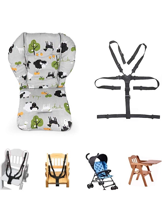 Kocpudu High Chair Pad, Ancho Grey Background Sheep Pattern Highchair/seat Cushion Protective Film Breathable Pad with Baby High Chair Seat Belt - Image 1