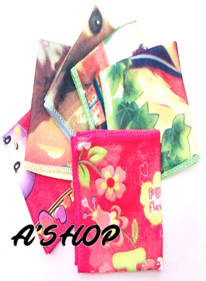 A'SHOP Cartoon Kid's Soft Towel Multi Printed Handkerchief for Kids Girls Women Babies - Pack of 6 - Image 2