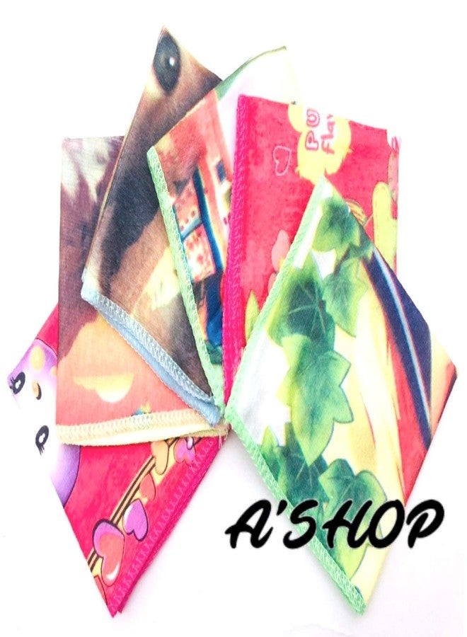 A'SHOP Cartoon Kid's Soft Towel Multi Printed Handkerchief for Kids Girls Women Babies - Pack of 6 - Image 1