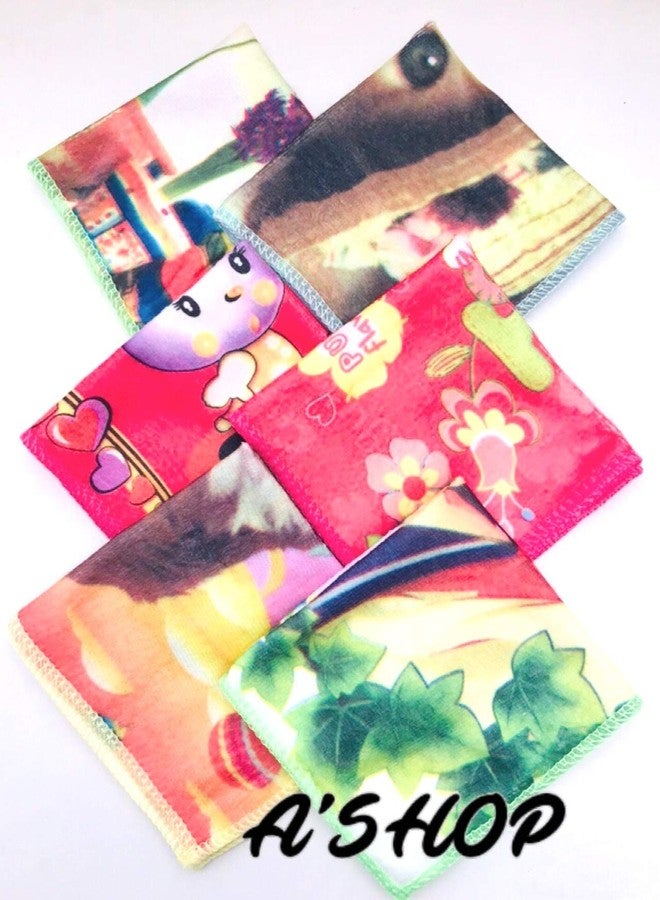 A'SHOP Cartoon Kid's Soft Towel Multi Printed Handkerchief for Kids Girls Women Babies - Pack of 6 - Image 4