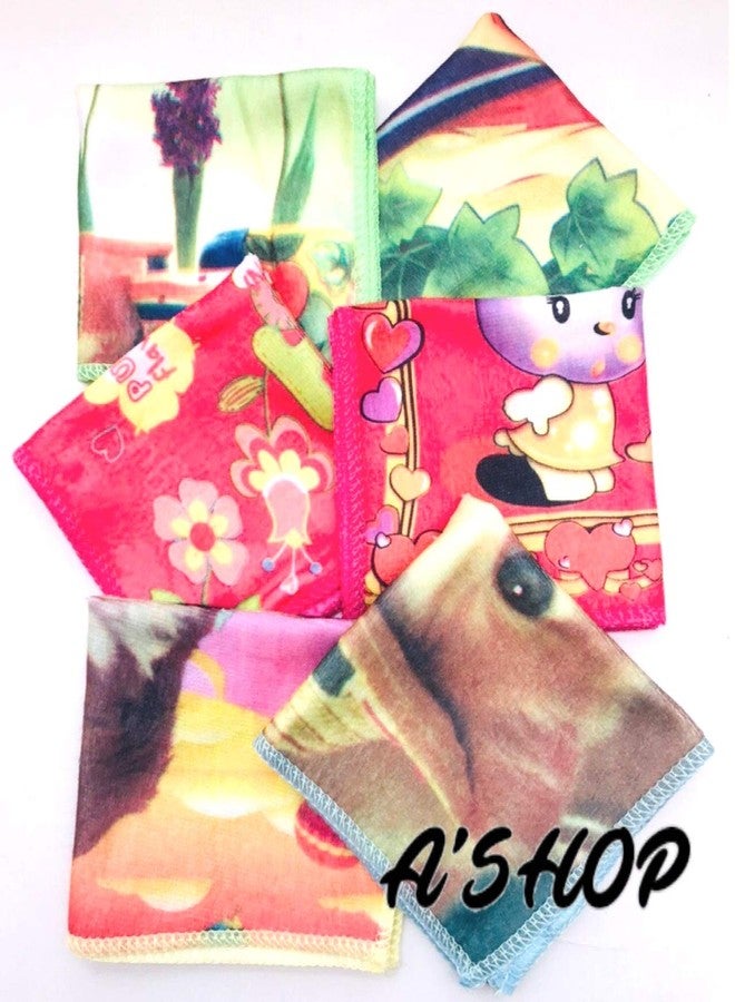 A'SHOP Cartoon Kid's Soft Towel Multi Printed Handkerchief for Kids Girls Women Babies - Pack of 6 - Image 3