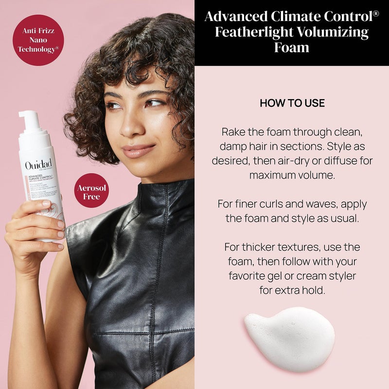 Ouidad Advanced Climate Control Volumizing Foam - 7 fl oz, Lightweight Hair Styling Foam, Anti-Frizz Nano Technology, Adds Volume, Fights Frizz & Defines Curls, Crunch-free Hold, For All Curl Types - Image 2