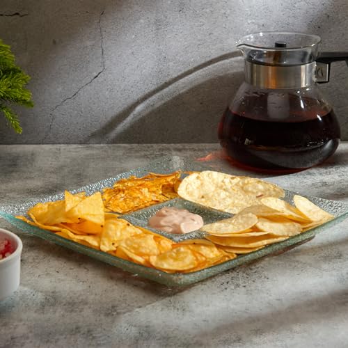 Red Butler Designer Glass Serving Platter Set of 1 Pieces | Beautiful Square Chip and Dip Glass Serving Platter for Dinnerware, Crockery and Dining - Image 1