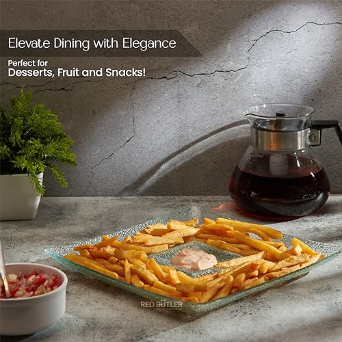Red Butler Designer Glass Serving Platter Set of 1 Pieces | Beautiful Square Chip and Dip Glass Serving Platter for Dinnerware, Crockery and Dining - Image 5