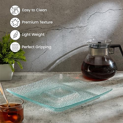 Red Butler Designer Glass Serving Platter Set of 1 Pieces | Beautiful Square Chip and Dip Glass Serving Platter for Dinnerware, Crockery and Dining - Image 4