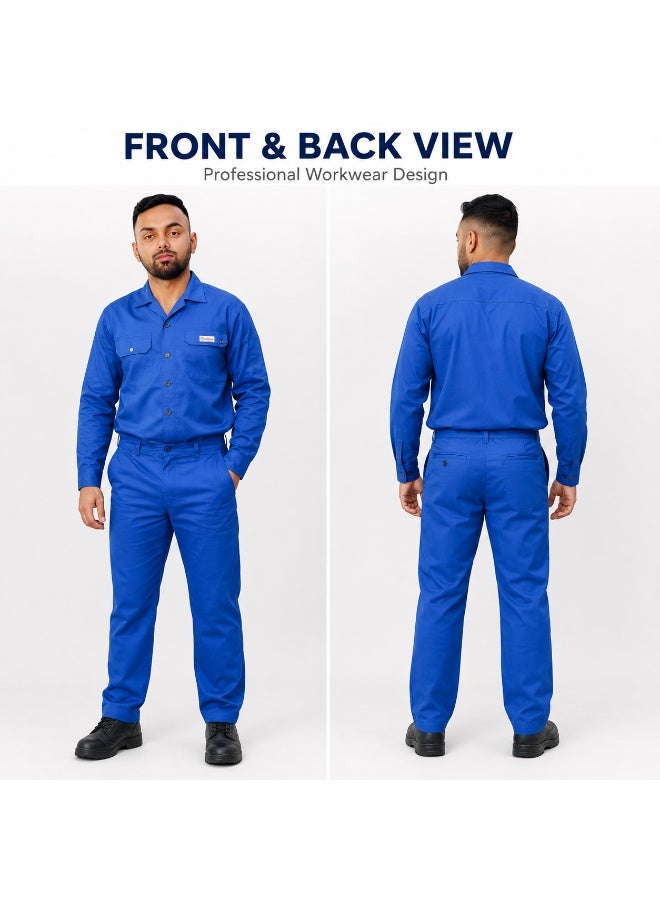 SAFEGUARD Long Sleeve Coverall Workwear Uniform, Blue Full Body Protective Overall with Multiple Pockets, Industrial Safety Work Suit for Workshop, Factory, Maintenance & Cleaning, Size L - Image 2