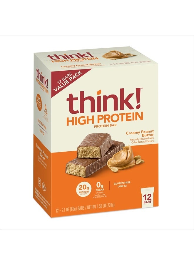 think! Protein Bars, High Protein Snacks, Gluten Free, Kosher Friendly, Creamy Peanut Butter, Nutrition Bars, 2.1 Oz per Bar, 12 Count (Packaging May Vary) - Image 1