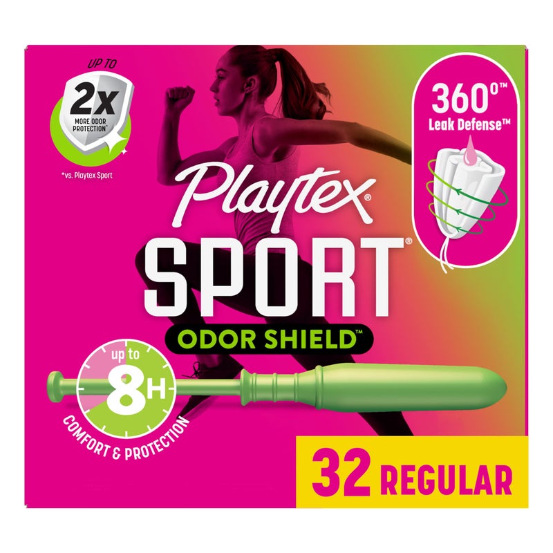 Playtex Sport Odor Shield Tampons Regular Absorbency Unscented 32ct Regular Tampons for Women Feminine Care Playtex Tampon with 360 Leak Defense and Odor Control - Image 3