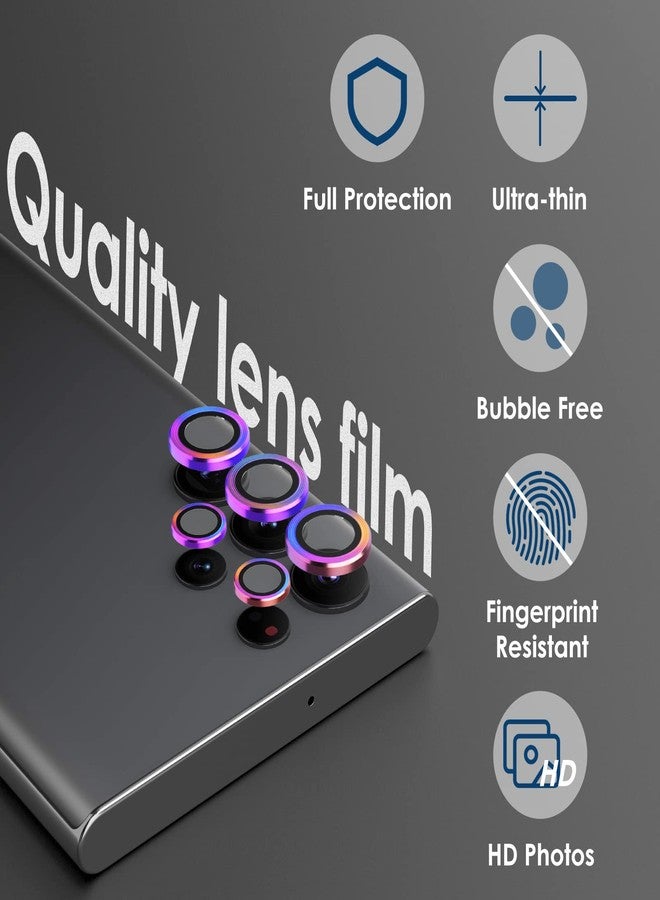 Simpeak 2 Pack Individual Camera Lens Protector Compatible with Samsung Galaxy S22 Ultra 5G 2022, 9H Tempered Glass Camera Cover Metal Ring for S22 Ultra [Installation Tray], Black+Colorful - Image 3