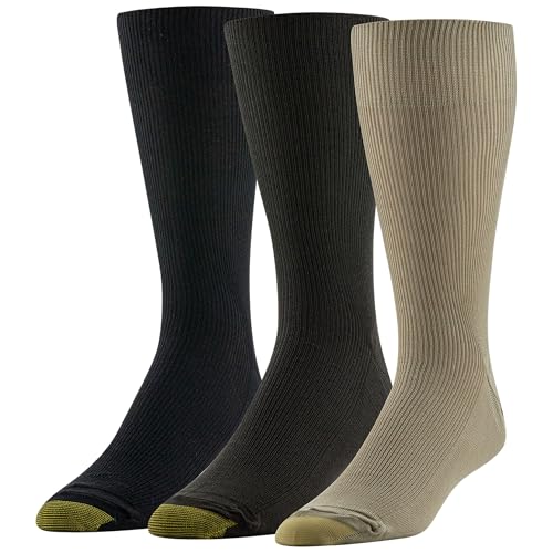 GOLDTOE Men's Metropolitan Crew Dress Socks, 3-Pairs, Khaki/Brown/Black, Shoe Size: 6-12.5 - Image 1