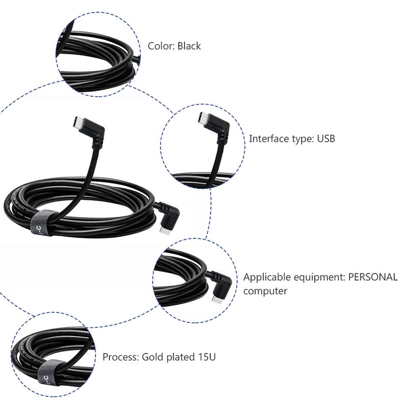 1Pc Professional and Durable Double Type C-hea DP Quick Charge 3 M Line Compatible for Oculus Quest VR Link Cable(Black) - Image 5