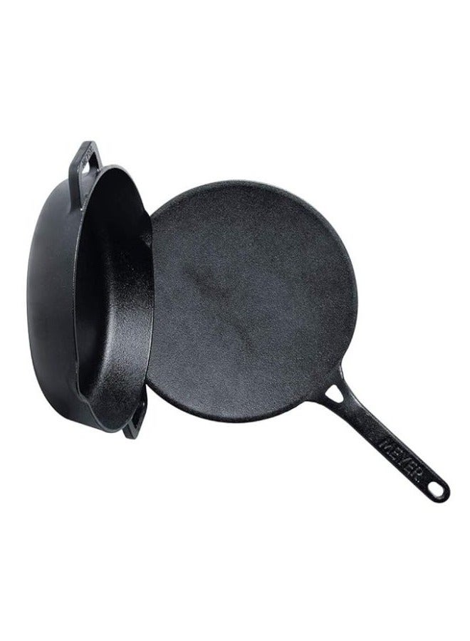 Meyer Pre-Seasoned Cast Iron Tawa 2 Piece Cookware Set - 26cm Roti Tawa + 24cm Skillet | Cast Iron Utensils for Cooking | Cast Iron Cookware Combo Offer for Kitchen | Iron Pan, Black - Image 2