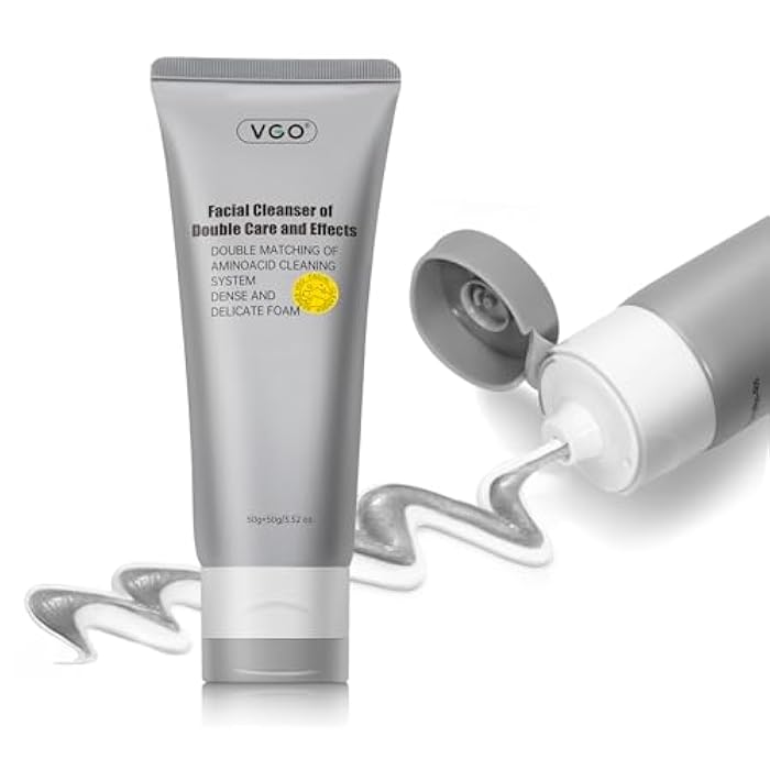 VGO Facial Cleanser, Daily Face Wash for Deep Pore Cleanser and Makeup Remover for Sensitive Oily Skin, Double Tube Design with Hyaluronic Acid, 3.52 Oz - Image 1