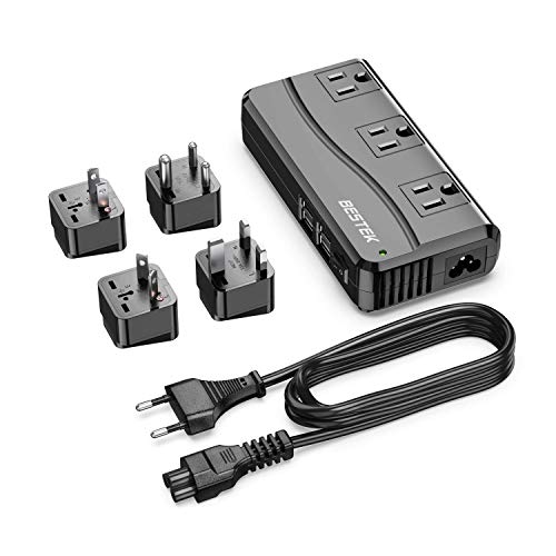 BESTEK محول السفر العالمي BESTEK 100-220V إلى 110V محول جهد 250W مع شحن 6A 4-منافذ USB و 3 مقابس AC ومحول عالمي EU/UK/AU/US/الهند (أسود) - Image 1
