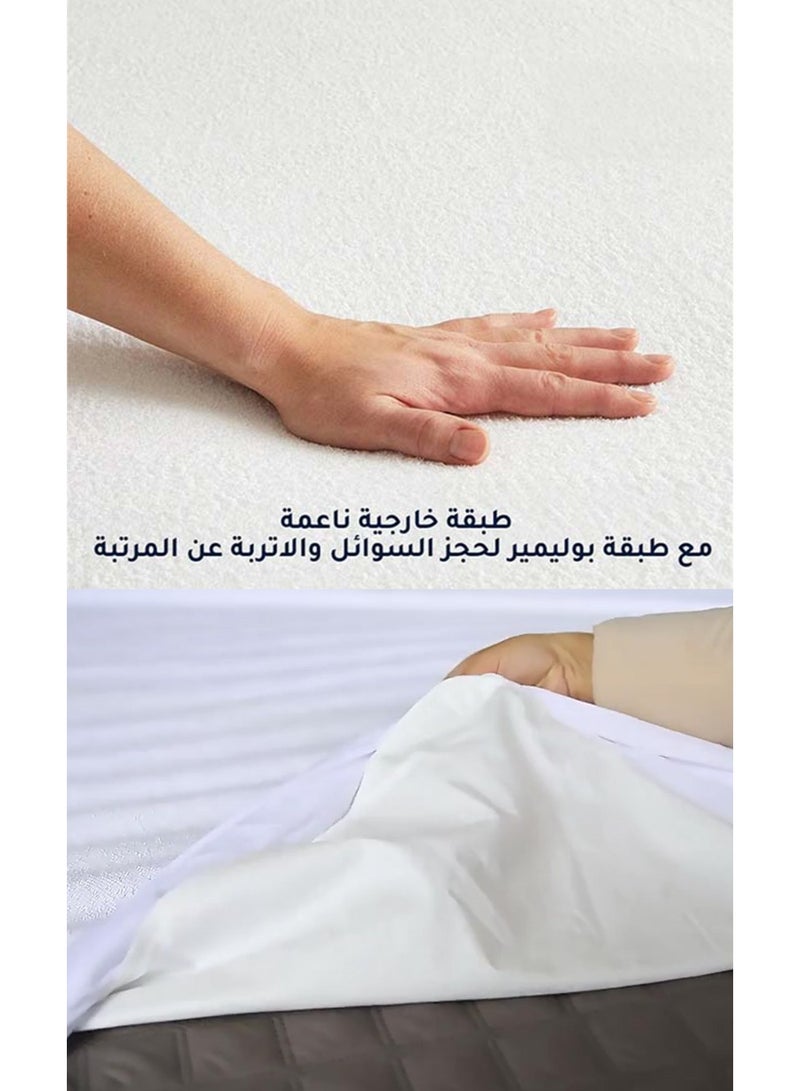 سليب لاند بكج ( لباد فندقي مقاس 200×100 سم ارتفاع 14 سم + واقي مرتبة مقاس 200×100 سم + طقم واقي مخدة + منشفة قطن مقاس 70*140 سم + مفرش فندقي لون رمادي مقاس 200×140سم ) - Image 5