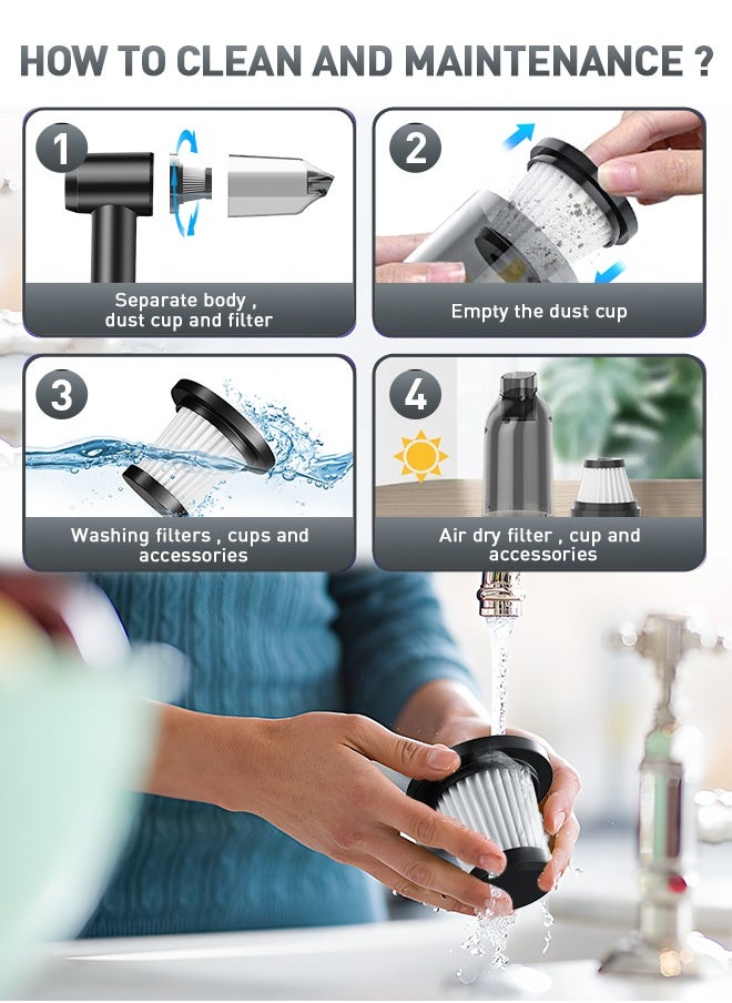 PINREK - Car Vacuum Cleaner Cordless and Air Duster ,Air Blow Powerful brushless motor 12000PA Handheld Vacuum With 4000 mAh battery and safety hammer,  Portable Multi-Nozzles for Car, Keyboard, Home, Office, Kitchen - Image 1
