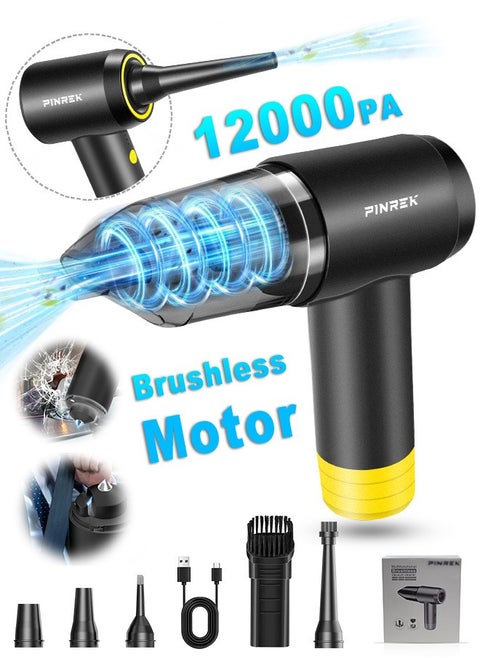 Car Vacuum Cleaner Cordless and Air Duster ,Air Blow Powerful brushless motor 12000PA Handheld Vacuum With 4000 mAh battery and safety hammer,  Portable Multi-Nozzles for Car, Keyboard, Home, Office, Kitchen