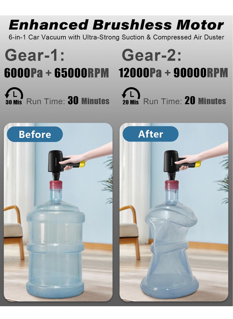 PINREK - Car Vacuum Cleaner Cordless and Air Duster ,Air Blow Powerful brushless motor 12000PA Handheld Vacuum With 4000 mAh battery and safety hammer,  Portable Multi-Nozzles for Car, Keyboard, Home, Office, Kitchen - Image 1