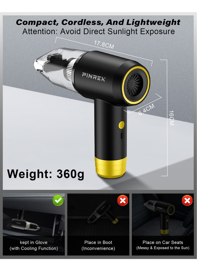 PINREK - Car Vacuum Cleaner Cordless and Air Duster ,Air Blow Powerful brushless motor 12000PA Handheld Vacuum With 4000 mAh battery and safety hammer,  Portable Multi-Nozzles for Car, Keyboard, Home, Office, Kitchen - Image 1