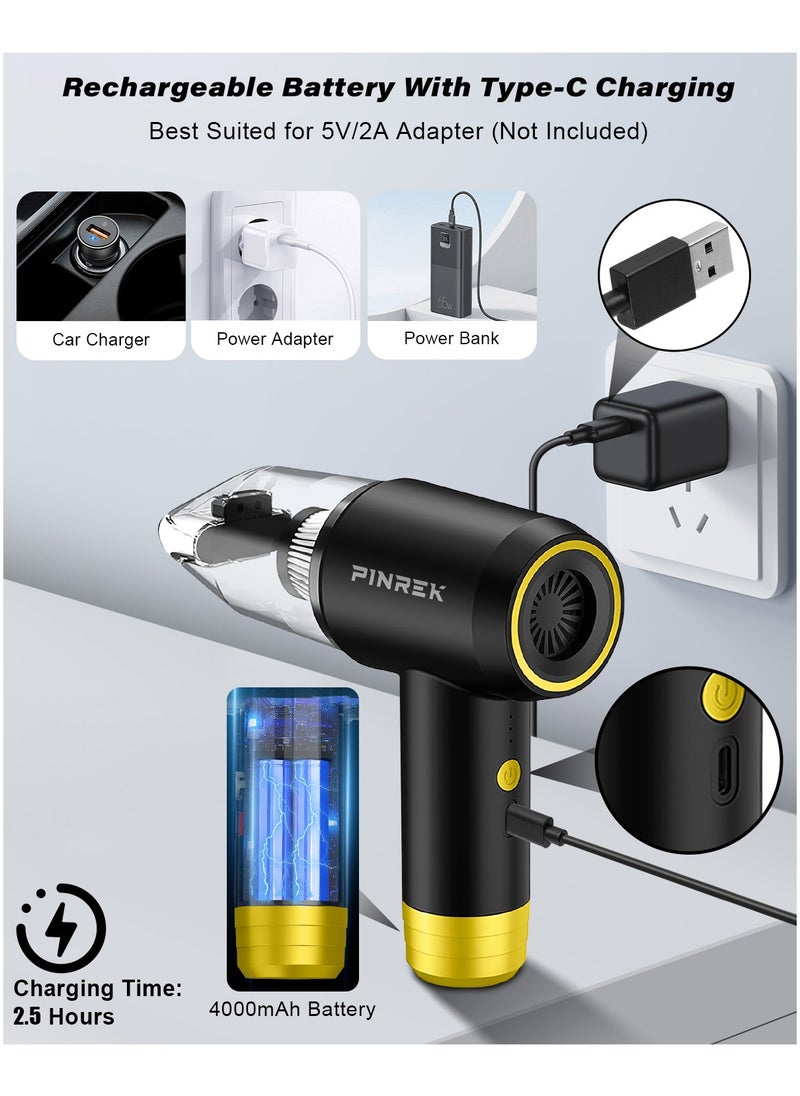 PINREK - Car Vacuum Cleaner Cordless and Air Duster ,Air Blow Powerful brushless motor 12000PA Handheld Vacuum With 4000 mAh battery and safety hammer,  Portable Multi-Nozzles for Car, Keyboard, Home, Office, Kitchen - Image 1