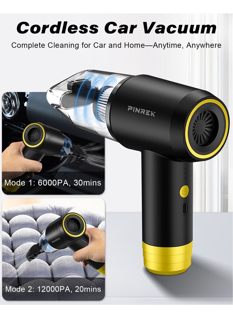 PINREK - Car Vacuum Cleaner Cordless and Air Duster ,Air Blow Powerful brushless motor 12000PA Handheld Vacuum With 4000 mAh battery and safety hammer,  Portable Multi-Nozzles for Car, Keyboard, Home, Office, Kitchen - Image 1