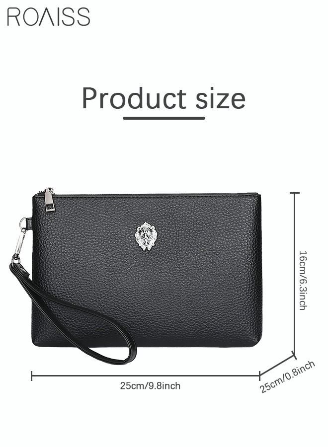 roaiss Casual Lion Head Clutch Bag Classic Portable Envelope Bag Large Capacity Lightweight Wallet Business Minimalist Card Holder with Wrist Strap for Men Gift Black - Image 5