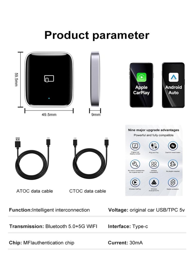 Generic - 2 in1 Wireless CarPlay Adapter, for iPhone and Android Auto, Dongle Convert OEM Wired to Wireless CarPlay Bluetooth Adapter, 5GHz WiFi, Online Update, Fast Connect, Plug Play No Delay - Image 1