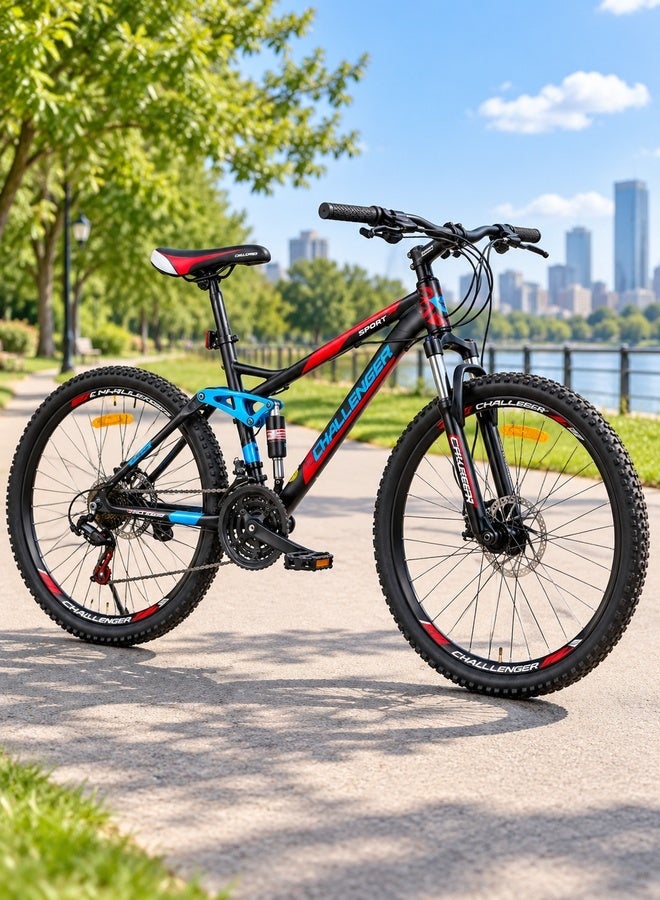 Challenger 27.5-Inch 8-Speed Mountain Bike Bicycle with Front Suspension, 8-Speed Geared Mountain Bicycle with Front Suspension, for recreational cycling, outdoor rides and everyday riding - Black/Red - Image 3