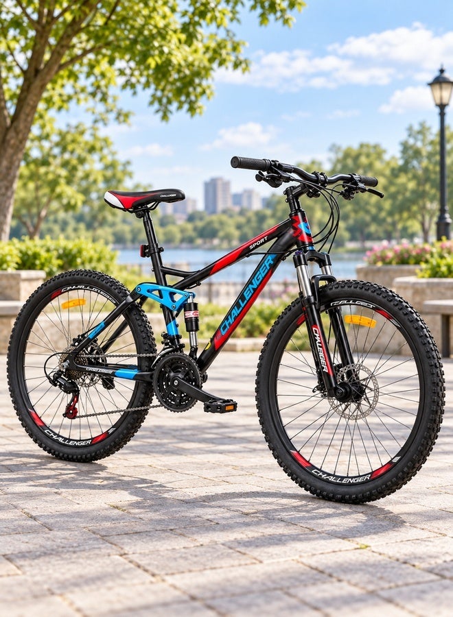 Challenger 27.5-Inch 8-Speed Mountain Bike Bicycle with Front Suspension, 8-Speed Geared Mountain Bicycle with Front Suspension, for recreational cycling, outdoor rides and everyday riding - Black/Red - Image 4