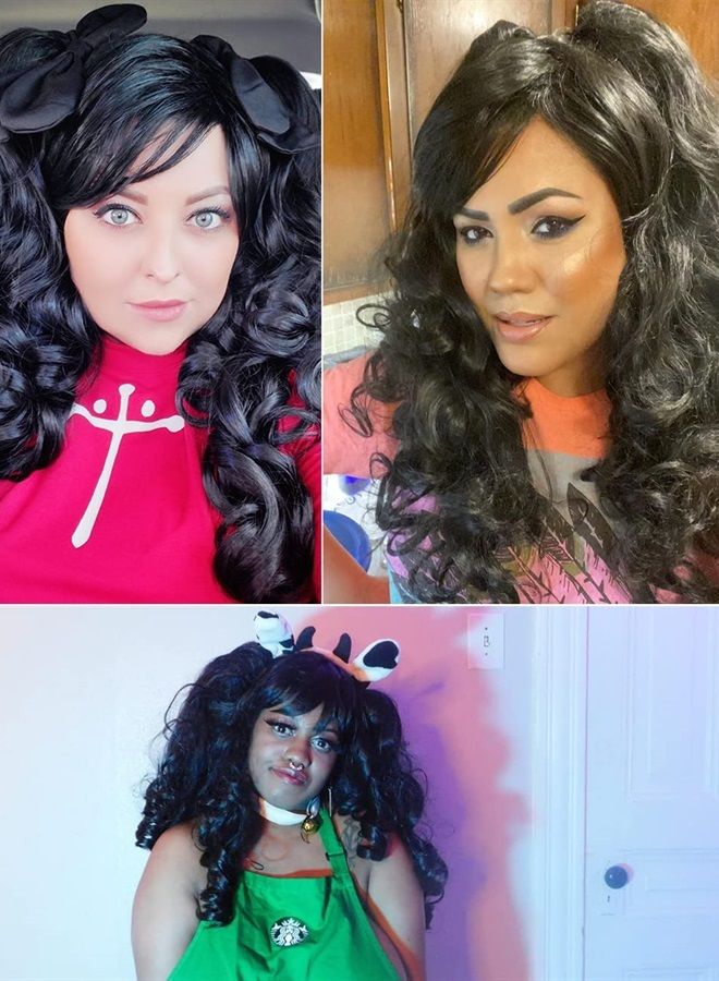 ColorGround Long Curly Cosplay Wig with 2 Ponytails(Black) - Image 2