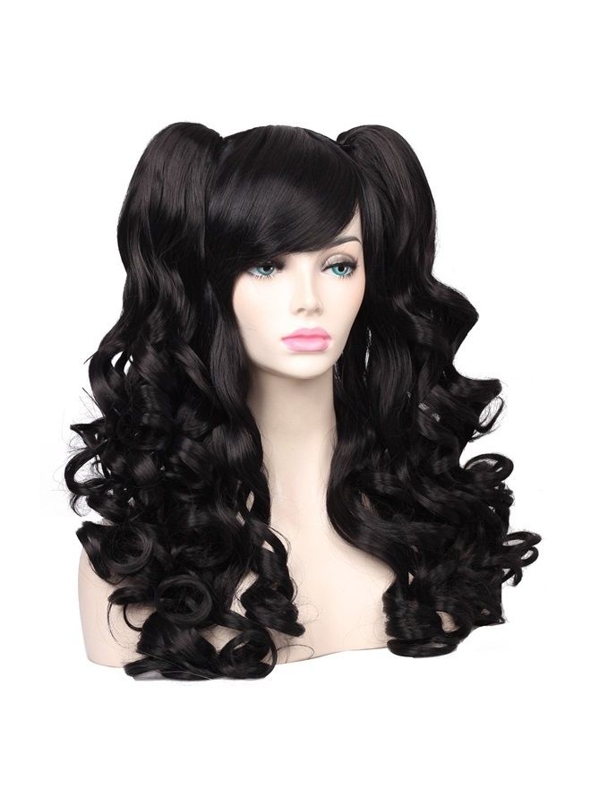ColorGround Long Curly Cosplay Wig with 2 Ponytails(Black) - Image 5