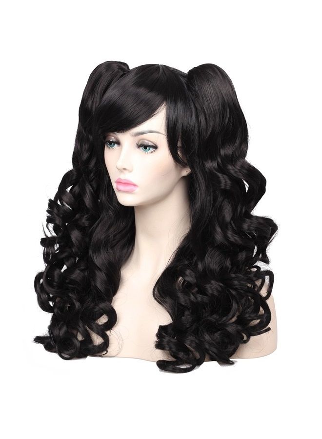 ColorGround Long Curly Cosplay Wig with 2 Ponytails(Black) - Image 3