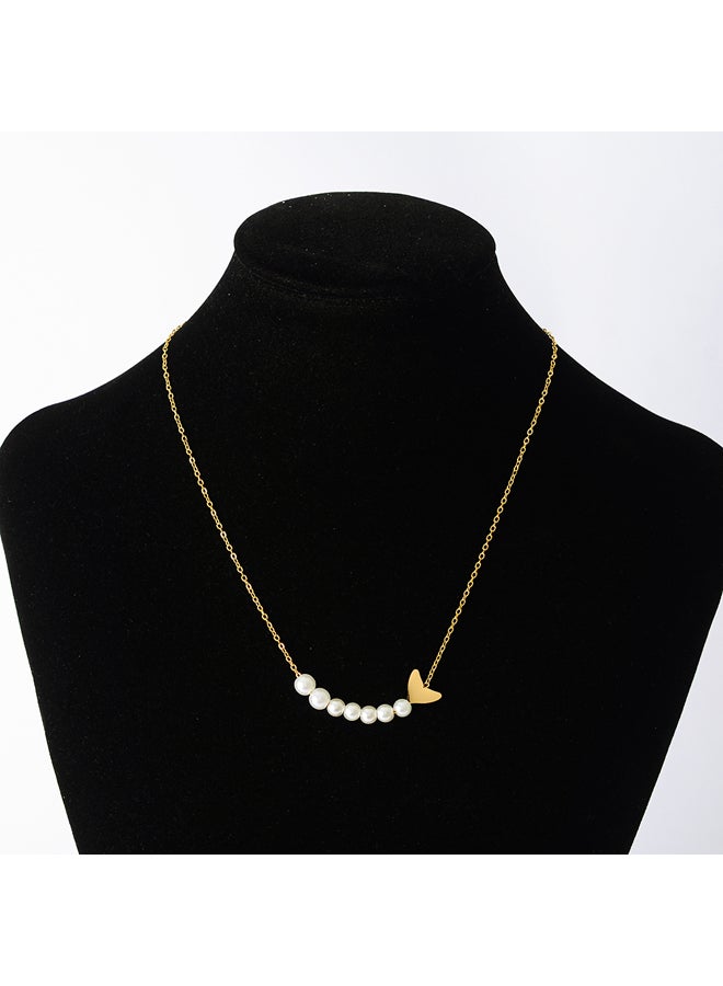 Akher el Ankoud Marble pattern pendant chain with white pearl beads - Image 1