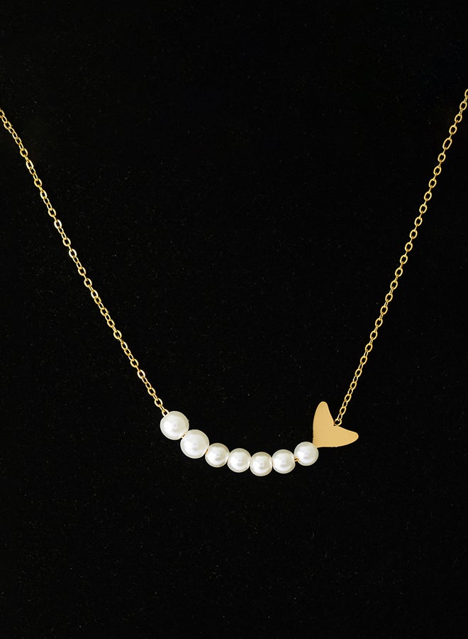 Akher el Ankoud Marble pattern pendant chain with white pearl beads - Image 2