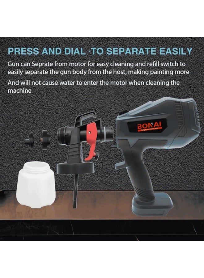 بوناي بخاخ طلاء متقدم بتقنية HVLP، حاوية سعة 1000 مل، تحكم في عجلة الركض، تصميم قابل للفصل، فوهات نحاسية، وبطاريات مزدوجة قابلة لإعادة الشحن - Image 5