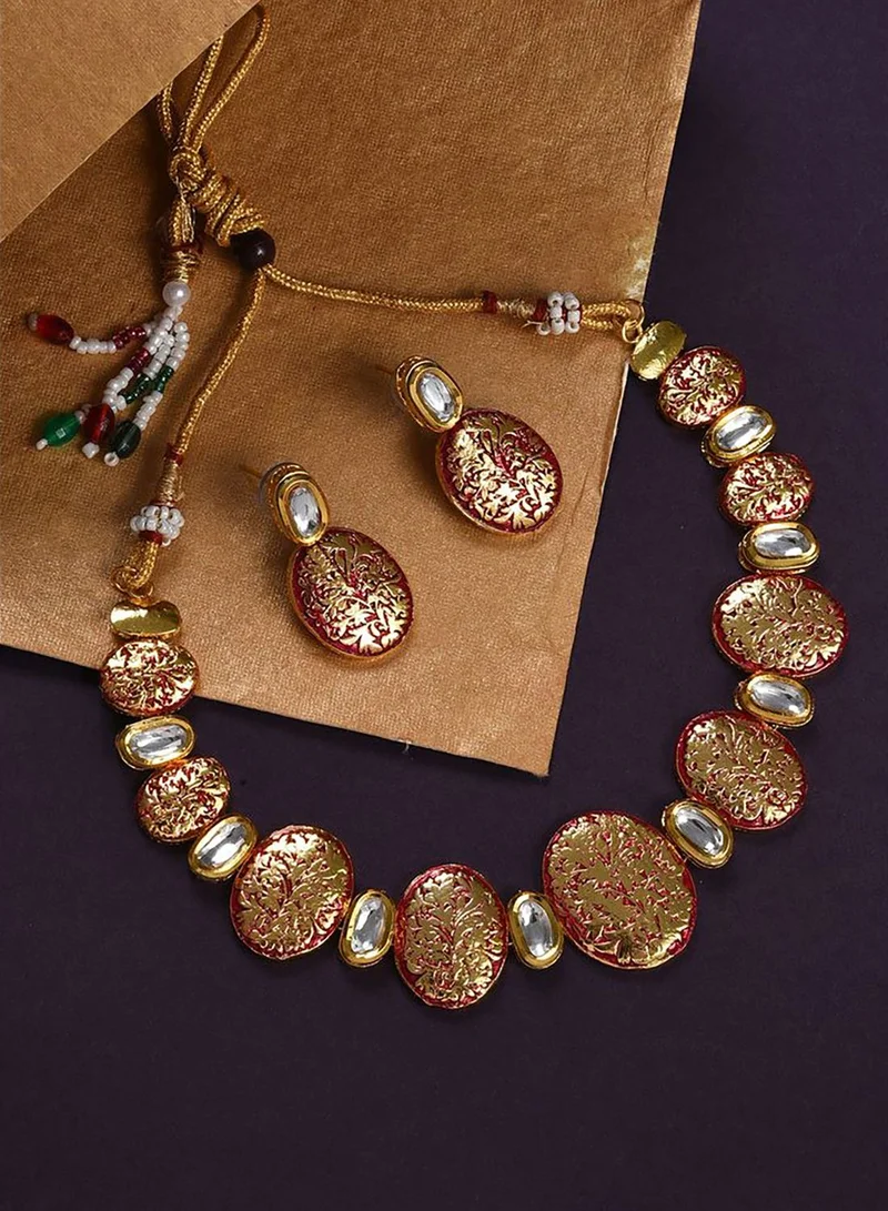 SOHI Gold Plated Designer Kundan Necklace and Earrings Set