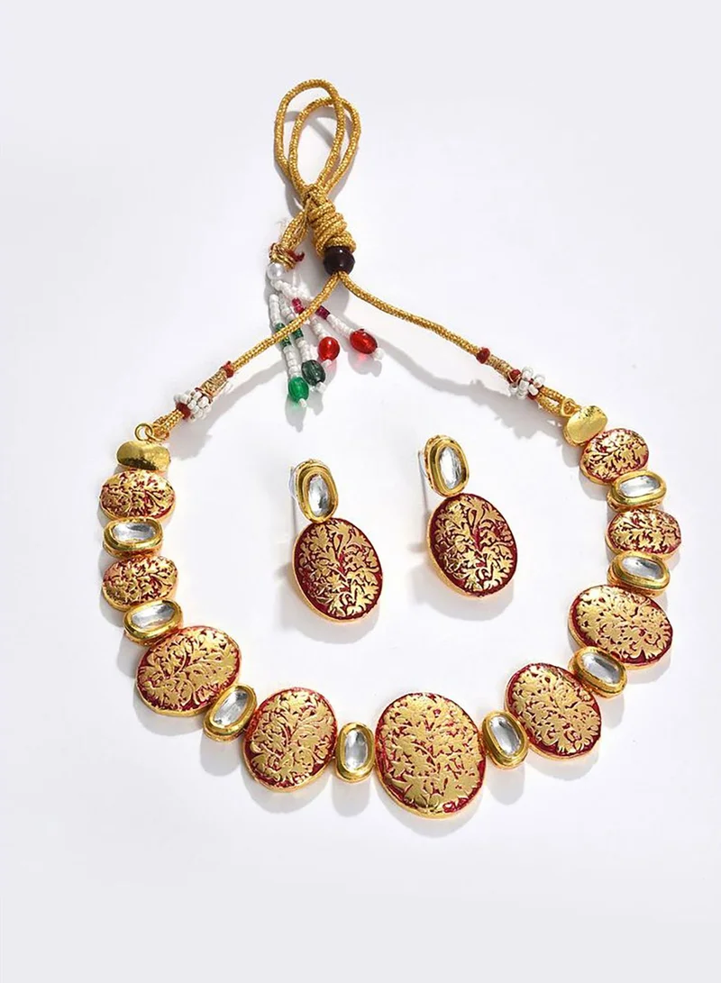 SOHI Gold Plated Designer Kundan Necklace and Earrings Set