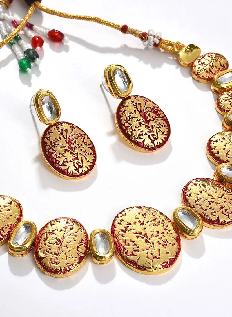 SOHI Gold Plated Designer Kundan Necklace and Earrings Set