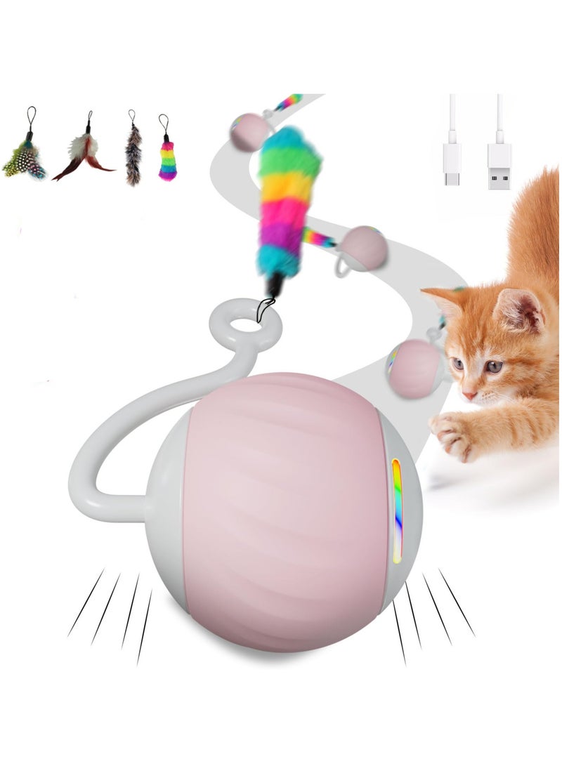 Cat Toy, Interactive Cat Toys for Indoor Cats, DIY 5 in 1 Automatic Moving Cat Ball Toys/Puppies Toys with LED Rainbow Lights, Two Speeds Smart Cat Toys - Image 1