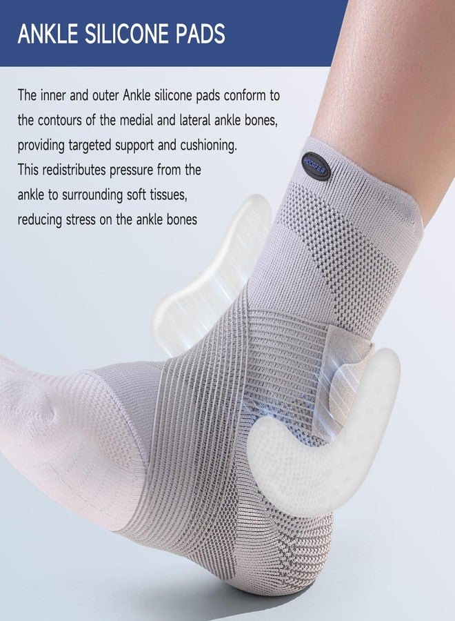 Hocafer Ankle Brace for Women ＆ Men, Ankle Compression Sleeve with Ankle Silicone Pad, Ankle Support for Plantar Fasciitis, Arthritis(Grey, M, Right) - Image 2