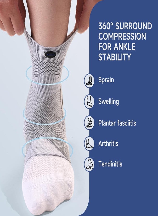 Hocafer Ankle Brace for Women ＆ Men, Ankle Compression Sleeve with Ankle Silicone Pad, Ankle Support for Plantar Fasciitis, Arthritis(Grey, M, Right) - Image 3